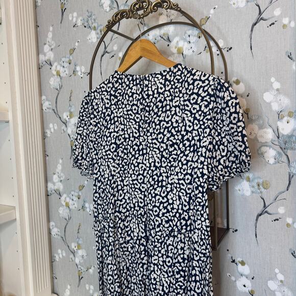 J Crew Factory Navy and White Boho Animal Print Midi Dress - Size Large - Picture 6 of 6